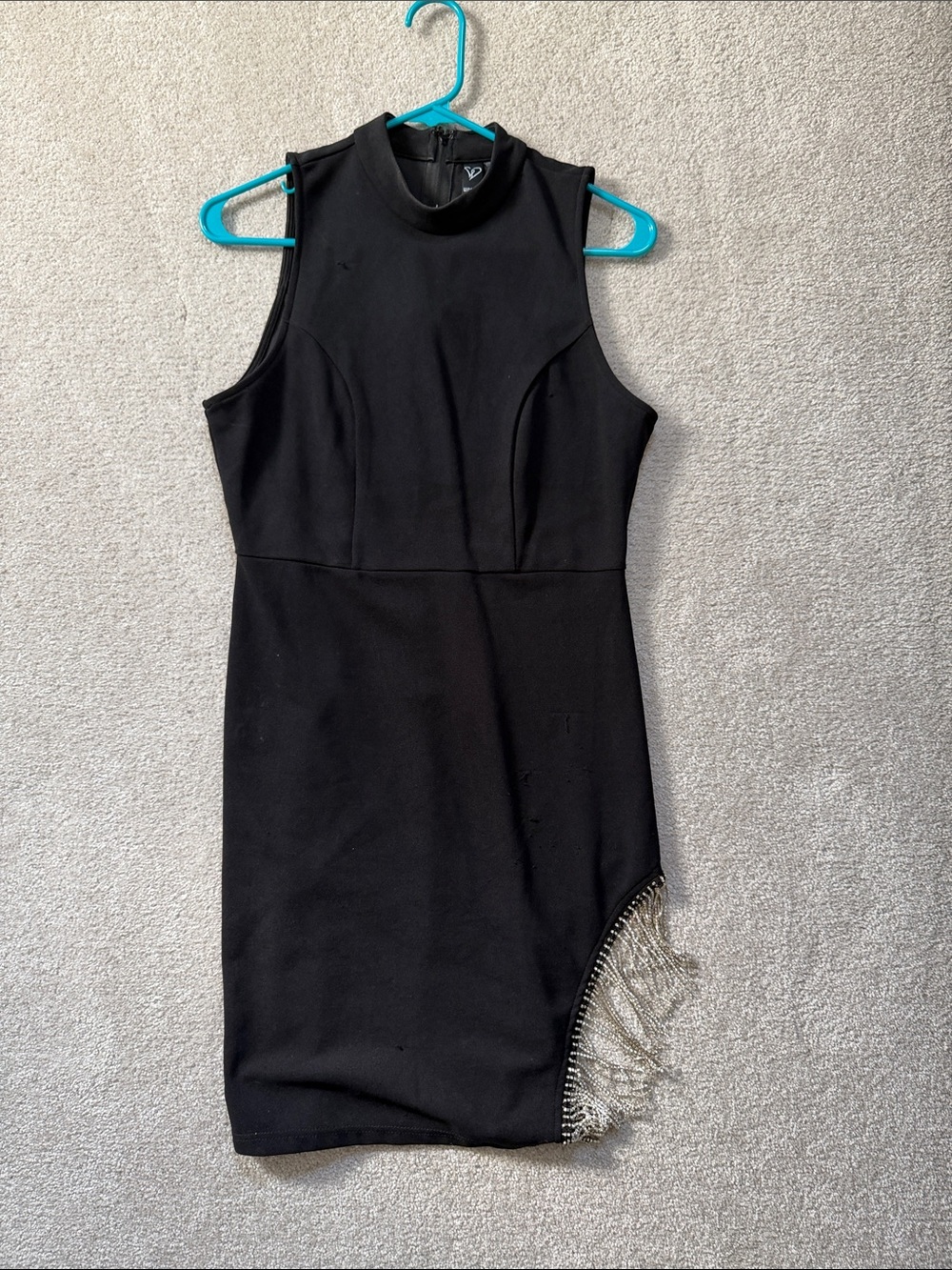 Windsor Black Sleeveless Fringe-Trim Bodycon Mini Dress